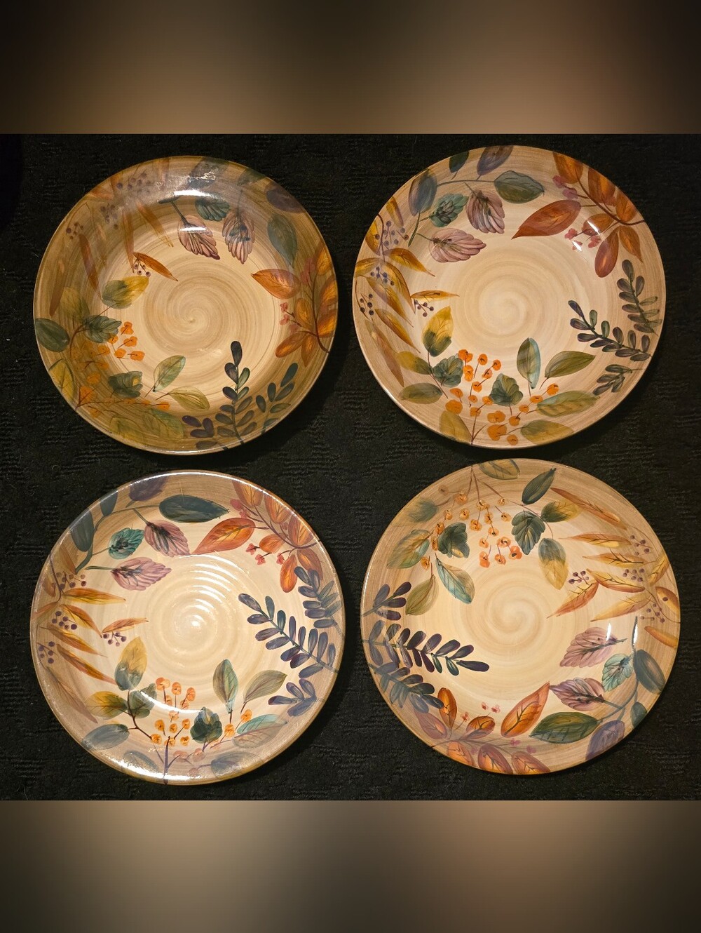 VTG Home Trends Shadowwood Salad Dessert Plates Tan Stoneware Fall Set of 4